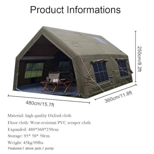 4 Season Air Tent Glamping Tent with Separate Living and Sleeping Area,Waterproof Pop-Up Tent with Pump and Stove Jack Hole,8-10 Person Camping Tent (Green_17.2sq m) — view 3
