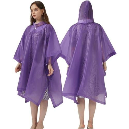 Cosowe Rain Ponchos Waterproof Adults, 2pcs Reusable Raincoats Portable, Family Pack Festival Plastic Coats for Women Men with Sleeves Hood, Purple — view 2