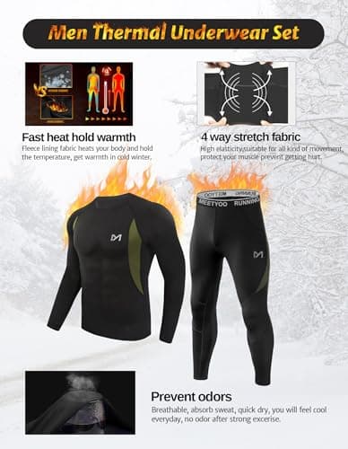 MEETYOO Men's Thermal Underwear Set, Wicking Long Johns Quick Dry Base Layer Sport Compression Suit for Workout Skiing Running Hiking — view 2