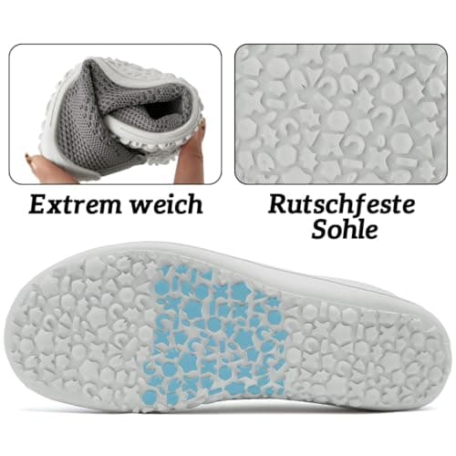 UROMGV Barefoot Shoes for Women Walking and Sports Shoes with Zero Drop Sole Running Shoes Casual Slippers Breathable Soft Fashionable Slippers, lightgrey, 9 UK — view 4