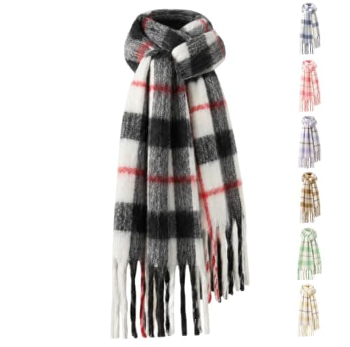 Fjquamitix Womens Blanket Scarves Winter Warm Tartan Plaid with Fringes