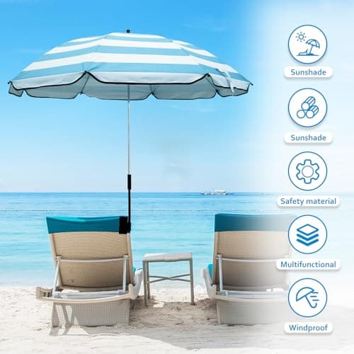 Jokapy Garden Umbrella Parasol Portable,Camping Chair Umbrellas Multifunctional Clip-on Beach Umbrella with Universal Clamp 360° Adjustable,Beach Chair Parasol Umbrellas for Wheelchair (Blue Stripe) — view 2