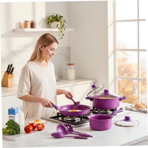 Nonstick Cookware Set|Nonstick Cookware Set, 13-piece, Non Stick Pots and Pans with Frying Pan, Saucepans, Milk Pot & Utensils for Home Cooking, Purple — view 5