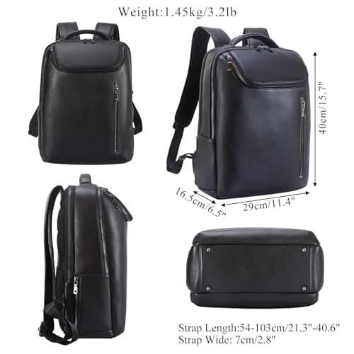 TIDING Men's Full Grain Leather Backpack 15.6 inch Laptop — view 4