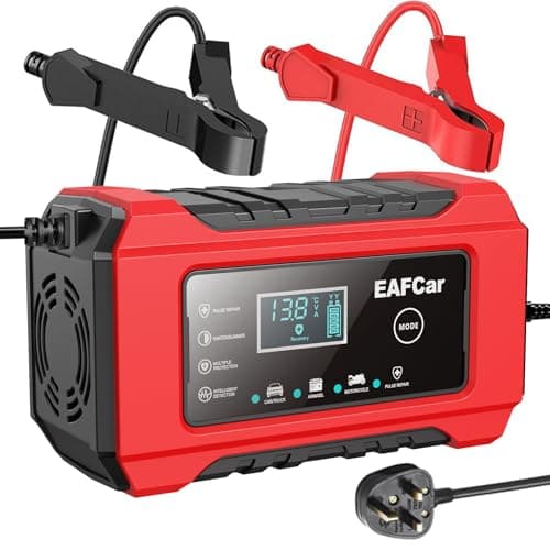 EAFCar 6A Car Battery Charger, 12V Portable Smart Charger, Battery Maintainer, Trickle Charger and Desulfator for Cars Boat Motorcycle Lawn Mower RV ATV SUV Snowmobile