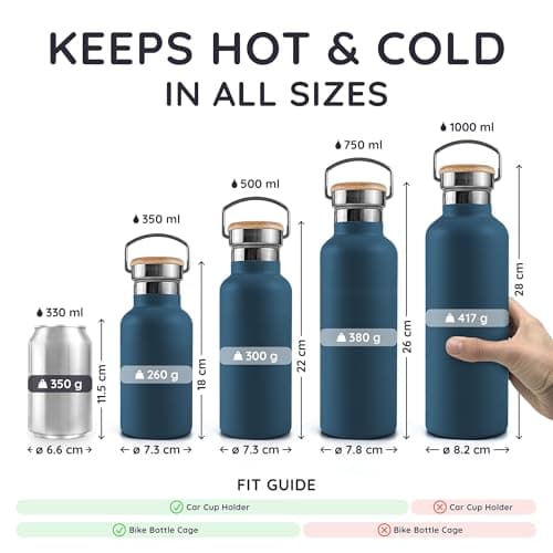 Bambaw Insulated Stainless Steel Water Bottle 1l, Double-Walled Metal Water Bottle 1l with Handle, Durable & Lightweight, Easy to Carry for School, Gym or Sport (Aegean Blue) — view 5