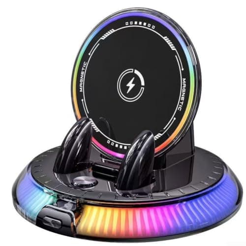 15W Fast Wireless Car Phone Holder, 360° Rotating, RGB Light