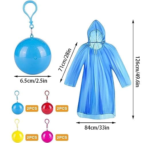 Disposable Rain Ponchos, 8 PCS Waterproof Plastic Ponchos in Keychain Ball — view 3