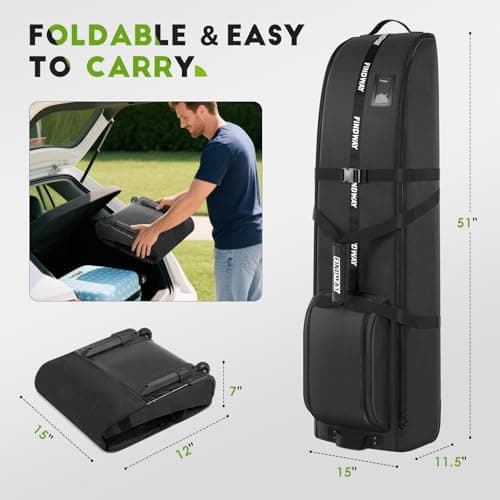 Findway Golf Travel Bag with Wheels, Waterproof, 900D Heavy-Duty Oxford, Premium Padded Flight Case with Removable Pad for Airline Club Protection (Black) — view 4