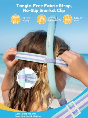 ACURE Kids Swim Goggles for Boys Girls Ages 3-14, Anti-Fog Snorkel Mask Set with Nose Cover and Fabric Strap Children Diving Mask in Swimming Pool for Youth (Pink & Mint/Purple, Mask & Snorkel Set) — view 4