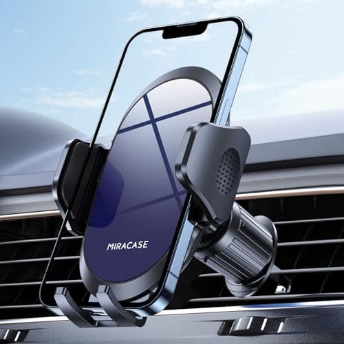 miracase Car Phone Holder, Stable Double Steel-Hook Air Vent Car Phone Mount Cradle 360°Rotation, One Button Release Mobile Phone Holder for iPhone, Galaxy, All 4.0''-7'' Smartphones