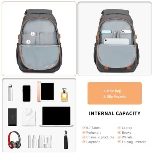 Kono Backpack Men, Backpack Portable Travel Backpack Waterproof with Adjustable Buckle and Multiple Pockets for Travel Weekender Sport(Gray) — view 3