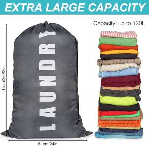 2 PCS Travel Laundry Bags, 24" x 36" Portable Large Laundry Bag (Blue,Grey) — view 2