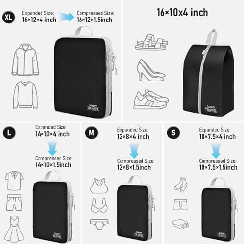 Compression Packing Cubes for Travel, Travel Essentials Luggage Organizer bags for Suitcase, Durable Compression Travel Packing Cubes for Carry on Backpack — view 6