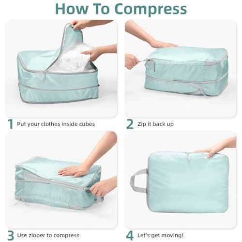 Compression Packing Cubes, Travel Storage Bag Set - Organizer Bags for Suitcase & Carry On Luggage (Blue, 7 Pieces) — view 3