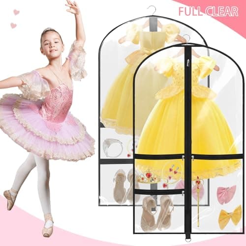 4 Pack Clear Dance Garment Bags 40" Dance Costume Bags with 3 Pockets,Black — view 2