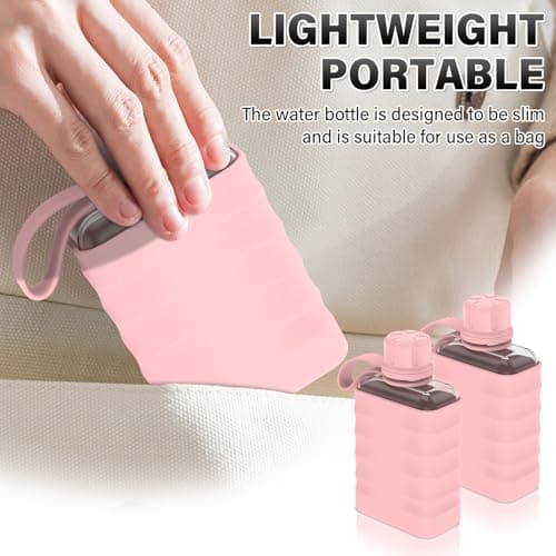 2Pack Slim Flat Water Bottle, 240ml Mini Portable Travel Liquor Flask with Silicone Sleeve, BPA Free Clear Small Flask, Leakproof Pocket Drinking Bottle for Alcohol, Juice, Gym & Office (Pink) — view 5