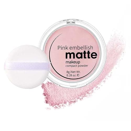 Pink Matte Makeup Compact Powder for Face Brightening & Setting - Lightweight Pressed Powder with Included Puff, Smooth Texture & Soft Matte Finish, 8g Travel-Friendly Case (Pink)