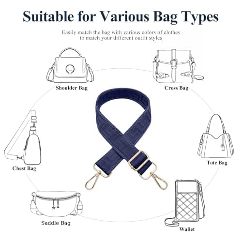 Long Keeper Wide Bag Strap - Adjustable Replacement Shoulder Strap Handbag Shoulder Bag Strap Guitar Style Cross Body Strap for Purse Shoulder Bag Long Bag (Pure Navy Blue) — view 5