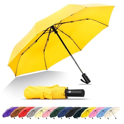 SoulRain Travel Umbrella - Windproof and Compact Umbrella for Rain - Perfect Large Auto Folding Umbrella - Ideal Car umbrella, Golf umbrella, and Travel Companion (Yellow)