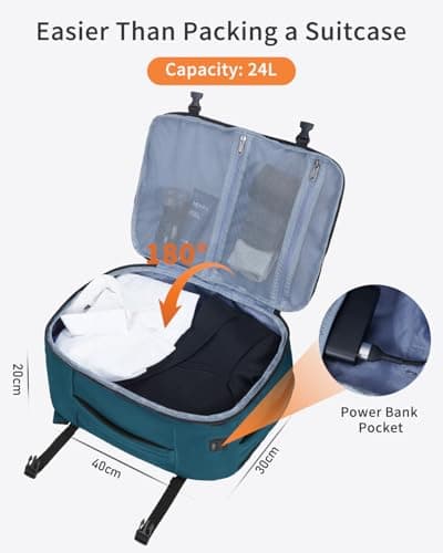 ECOHUB Ryanair Cabin Bags 40x30x20, Underseat Travel Bag with 9 Pockets, Recycled PET Eco Friendly Hand Luggage Backpack, Lightweight Rucksack for Women & Men, Carry on Bag with USB Port 20L,BlueGreen — view 3