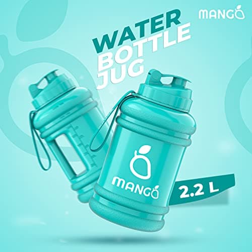 MANGO 2.2L Water Bottle With Straw and Time markings - BPA Free Xl Jug - Extra Large Durable Sports Bottles With Flip Cap - Ideal For Gym and Bodybuilding - Large Sports Reusable Water Bottle (Green) — view 2