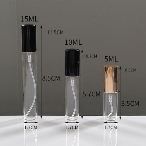50Pcs 5ML 10ML 15ML Empty Glass Perfume Atomiser Clear Atomiser Spray Bottles Refillable Spray Perfume Bottles Fine Mist Cosmetic Container for Travel (10ML,Black) — view 6