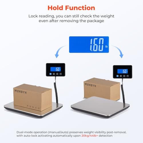 MUNBYN Shipping Scale, 200kg/440lb/1.8oz Digital Postal Scale for Packages with Hold/Tare Function, Backlit LCD, Battery & Cable Included, Postage Scale for Small Business,Packages,Luggage,Home Use — view 4