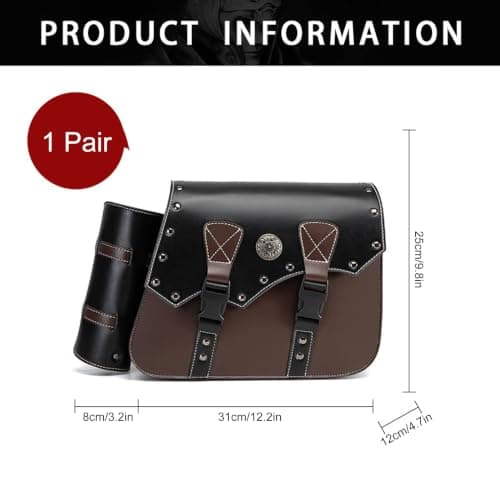 Brown Vintage Leather Motorcycle Saddlebags, Luggage Bags for Cruiser, Touring, Chopper, Rustic Leather Motorcycle Bags — view 3