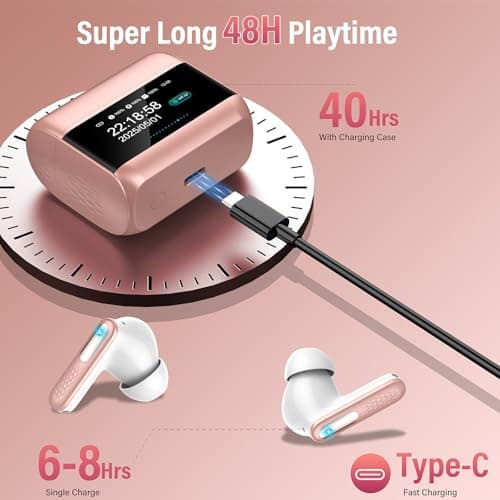 Wireless Earbuds, 2026 Bluetooth 5.4 Headphones In Ear with ANC/ENC Noise Cancelling Mic, HiFi Stereo Bluetooth Ear buds with Multifunctional Touchscreen, 5 EQ Modes Bluetooth Earphones, Rose Gold — view 6