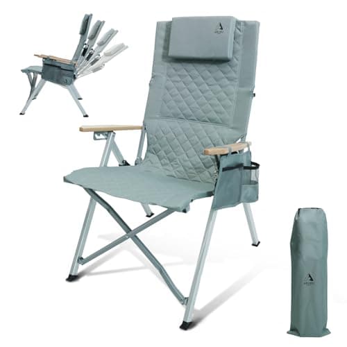 ARURU Aluminum Luxury Camping Chair for Adults Heavy Duty 150KG with 4-Position Adjustable High Back Folding Garden Patio Reclining Outdoor Recliner Deck Chair with Side Pocket(Cyan, 1Pack)