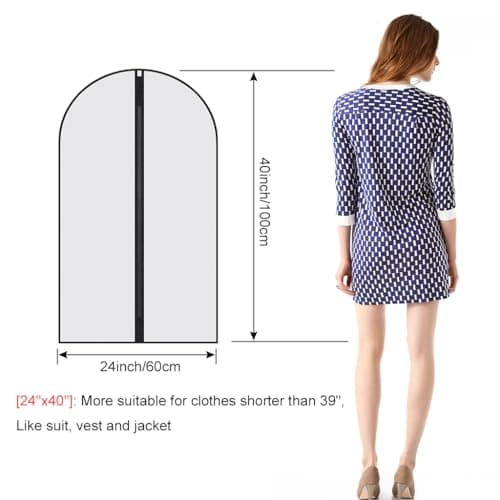 Garment Bags,5PCS Dustproof Garment Covers PEVA Translucent Clothes Covers with Zip Moth Proof Suit Protector Bags Waterproof Dress Covers for Shirts Coats Costumes (60X100cm) — view 2