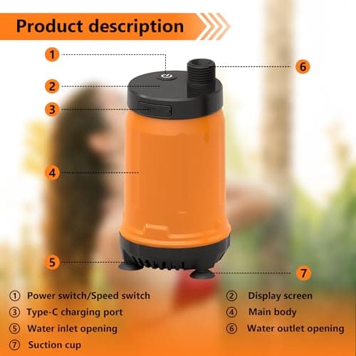 Camping Shower, 8000mAh Type-C Rechargeable Portable Shower Camping Shower,Camping Shower with Pump Heat Display, 2 Gear Adjustment, shower pump for Hiking, RV, Traveling, Car Washing, dog shower — view 4