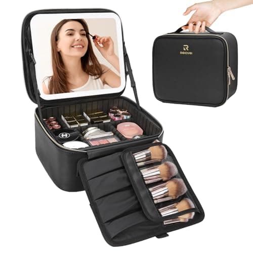 Makeup Bag with LED Mirror-3 Colors Modes Travel Makeup Organiser Black