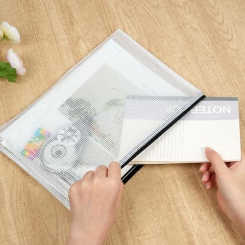 Vicloon Plastic Wallets, 15Pcs A3 A4 A5 Plastic Pockets Zipper File Wallet, Zip Lock Bags Mesh Document Wallet Document Folders for School Office Homework Travel Storage Bags (Black Zipper) — view 4