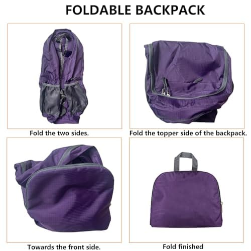 GUZHAIREN 30L Foldable Backpack, Waterproof Rucksack for Men Women, Purple — view 5