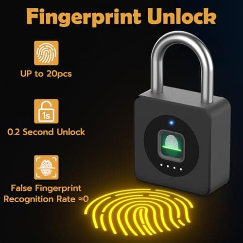 Anweller Fingerprint Padlock with APP, Steel Cable Keyless Biometric Smart Padlock,Gym Locker Padlocks Waterproof for Gym, Locker, Helmet, Gate, Fence, Luggage — view 2