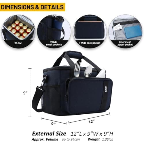 MIER Large Lunch Bag with Shoulder Strap & Multiple Pockets, 15L, Navy Blue — view 4