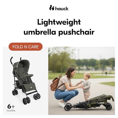 Hauck Fold N Care, Olive - Lightweight Umbrella Pushchair with Raincover from 6 Months to 22 kg, Lie Flat, Compact Fold, Sun Canopy UPF 50+, EVA Wheels, Large Basket, Travel Stroller — view 2