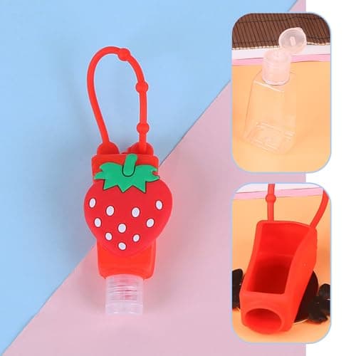 3 Pcs Strawberry Empty Travel Bottle Kids Hand Sanitiser Bottles, Strawberries Refillable Bottle Cosmetic Container, Silicone Case Keychain Carrier, Refillable Portable Travel Containers Tools — view 3