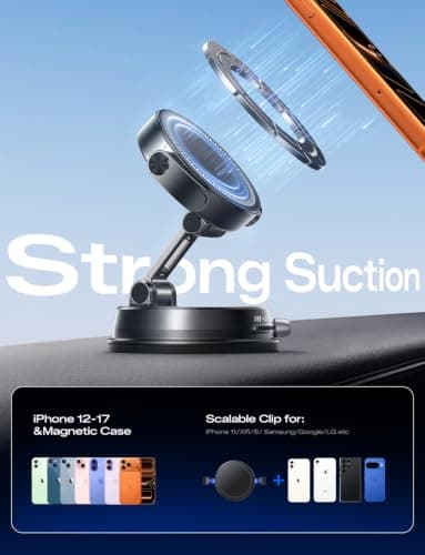 MAGIC JOHN Vacuum Magnetic Phone Holder for Car, [Strong Suction+22xN55] Car Mount, Car Phone Holder Magnetic on Mirror, Smooth Surface, Windscreens, for Car/Office/Kitchen — view 4