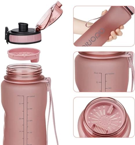ADORIC Sports Water Bottle 1L, BPA Free Tritan Leak Proof Gym Bottle, Pink — view 2