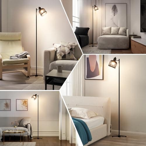 58.7" Black Iron Floor Lamp Adjustable Angle 3 Color Temperatures Nordic Modern Design Tall Pole Light for Living Room & Bedroom Touch Switch E27 Socket Corner Lighting — view 4