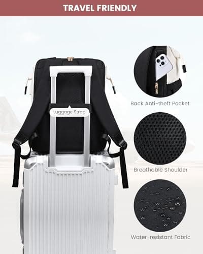 LOVEVOOK 18 Inch Backpack Womens, Large Laptop Rucksack Bag for Ladies, Daypacks for Office Teacher Nurse, Fashion School Bags for Work University Travel, Beige & Black — view 6