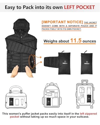 Outdoor Ventures Women's Winter Lightweight Puffer Jacket with Hood, Warm, Short, Packable, Quilted, Transitional, Padded Jacket for Ladies, Lined for Hiking, Travel Black S — view 2