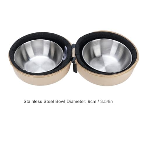 Dog Bowl Pet Bowls with Storage Bag, 2 Pack Portable Pet Feeding Travel Dog Bowl Set for Camping, Hiking, and Outdoor Activities (Khaki) — view 3