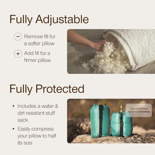 Coop Home Goods Premium Shredded Memory Foam Camping and Travel Pillow with Bamboo Derived Viscose Rayon Cover Compressible - Includes Stuff Sack Great for Backpacking and Travel 19" x 14" — view 2