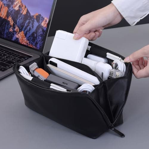 Glifora Electronic Accessories Bag - Multi-Compartment Travel Tech Accessories Pouch, Waterproof Faux Leather Pouch Organiser for Cables, Chargers and Power Banks — view 6