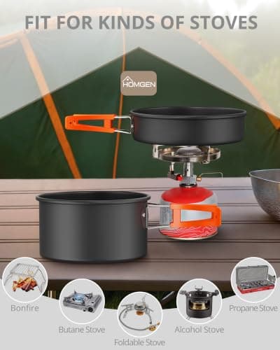 HOMGEN Aluminium Camping Cooking Set with Folding Cutlery for 2-3 People — view 4