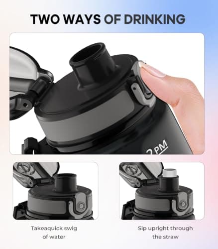 1L Water Bottle Made of BPA-Free Tritan Material, Sports Water Bottle with Removable Straw & Hydration Time Markerings, Ideal for Gym, Travel, Home, School and Outdoor Activities - Gray Gradient — view 3